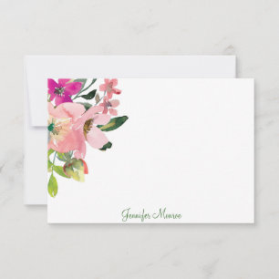 Pink watercolor flowers personalised lined card