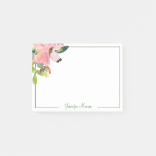 Pink watercolor flowers personalised post-it notes