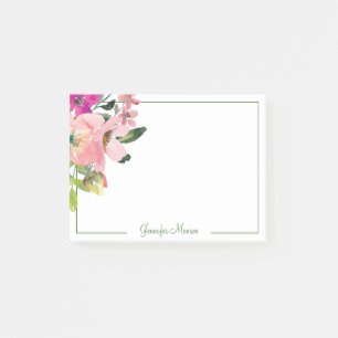 Pink watercolor flowers personalised post-it notes