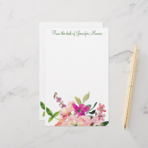 Pink watercolor flowers personalised stationery