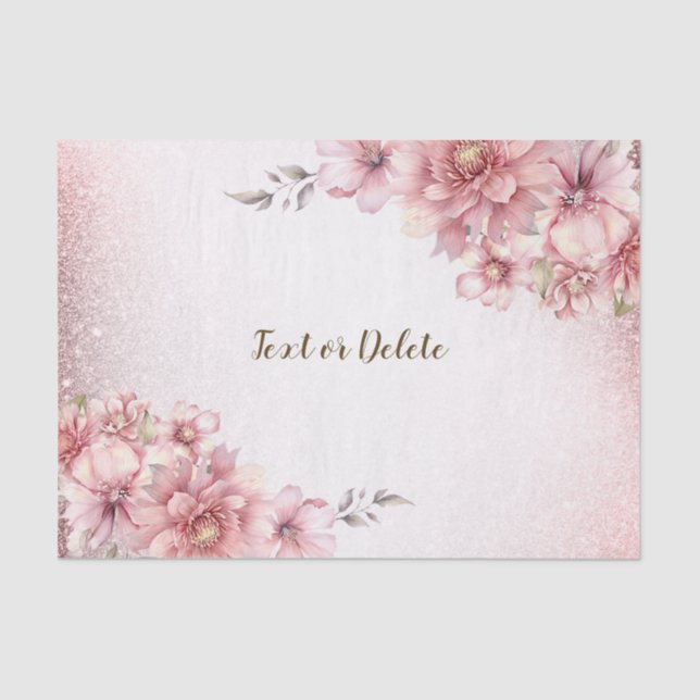 Pink Watercolor Flowers Shiny Glitter Modern Tissue Paper (Front)