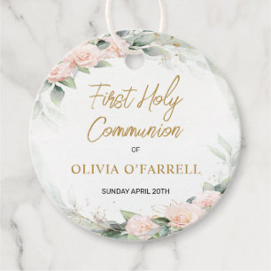 Pink Watercolor Flowers Thank You Communion Favour Tags