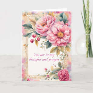Pink Watercolor Flowers Thoughts and Prayers Card