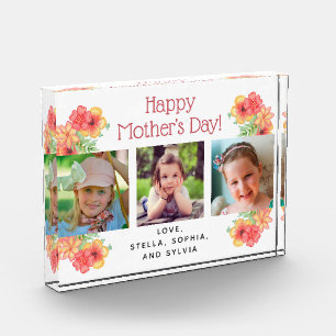 Pink Watercolor Flowers Three Photos Mother's Day