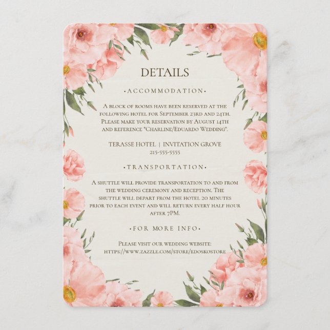Pink Watercolor Flowers Wedding Detail Enclosure C (Front)
