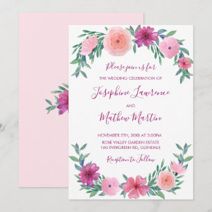 Pink Watercolor Flowers Wedding Invitations