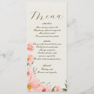 Pink Watercolor Flowers Wedding Menu