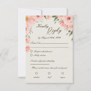 Pink Watercolor Flowers Wedding RSVP Card