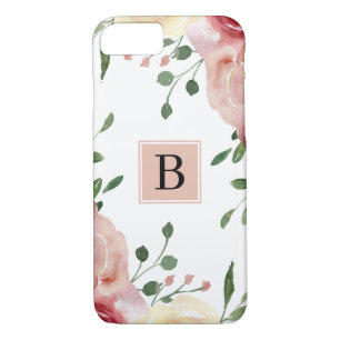 Pink Watercolor Flowers with Simple Monogram Case-Mate iPhone Case
