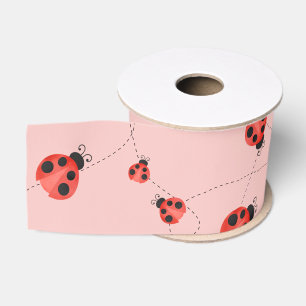 Pink Watercolor Fluttering Ladybug Grosgrain Ribbon