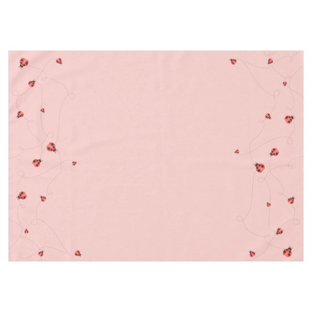 Pink Watercolor Fluttering Ladybugs Tablecloth (Front (Horizontal))