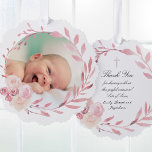 pink watercolor frame Baptism thank you  Tree Decoration Card<br><div class="desc">Baptism thank you paper ornament</div>