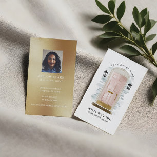 Pink Watercolor Front Door Real Estate Agent Busin Business Card
