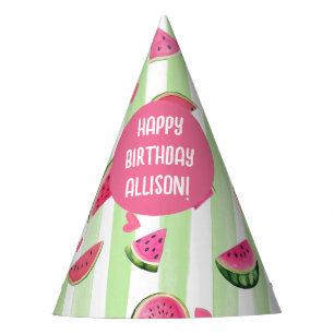 Pink Watercolor, Fruit One in a melon Birthday Party Hat