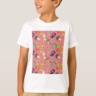 pink watercolor fruits and vegetables pattern T-Shirt