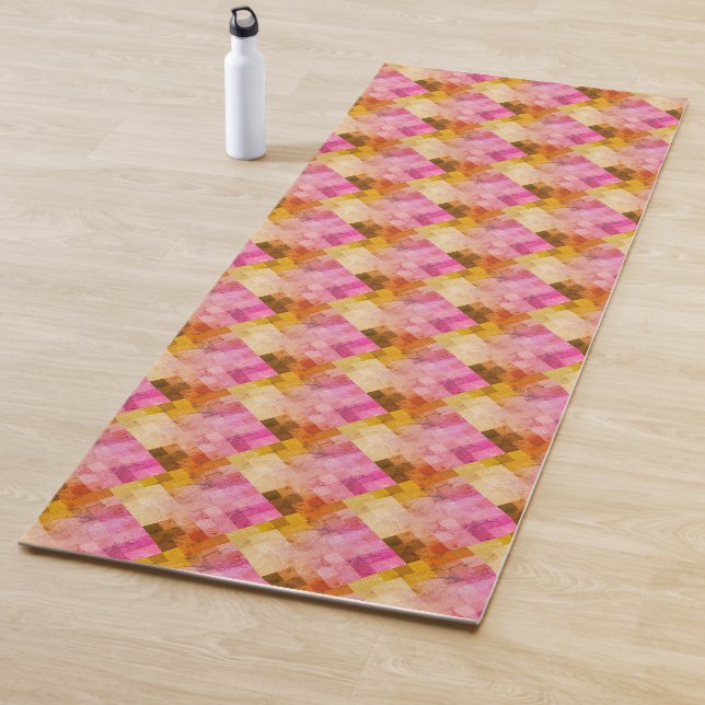 Pink Watercolor Geometric Pattern Yoga Mat (In Situ)