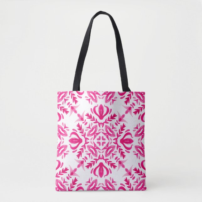 Pink watercolor: geometric tile design. tote bag (Front)