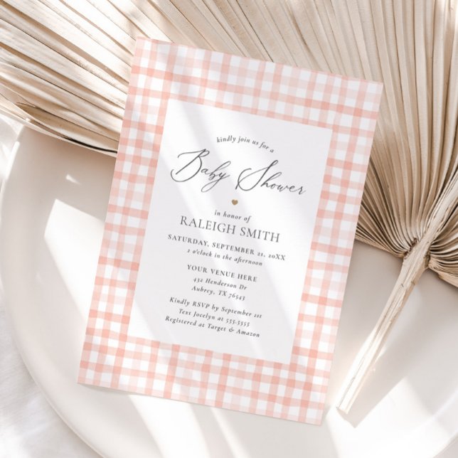 Pink Watercolor Gingham Girl Baby Shower Invitation (Creator Uploaded)