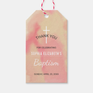 Pink Watercolor Girls Baptism Thank You Gift Tags