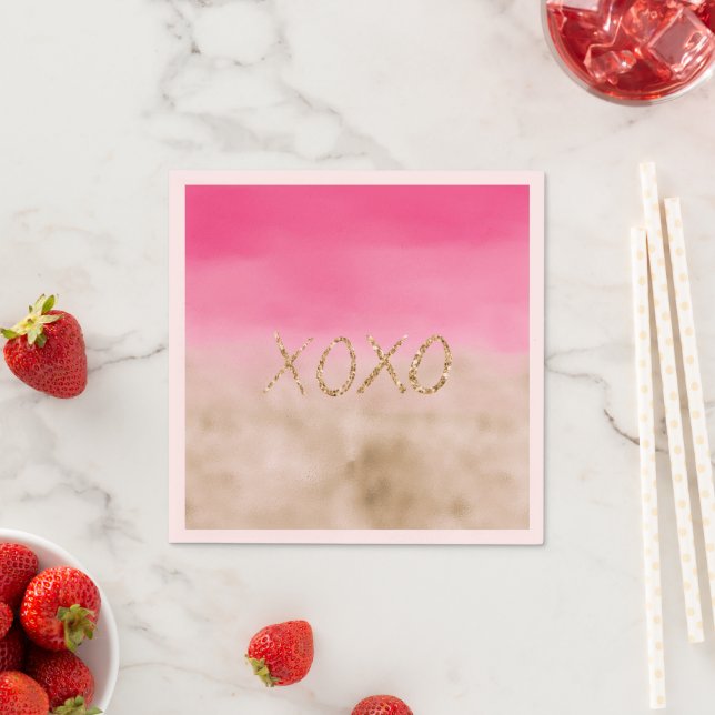 Pink Watercolor Glam Gold Tie Dye XOXO Glitter Napkin (Insitu)