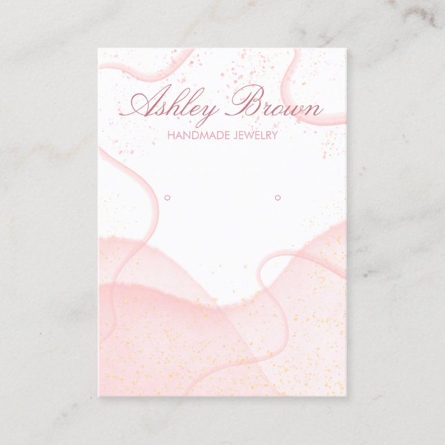 Pink Watercolor Glitter Earring Jewellery Display Business Card (Front)