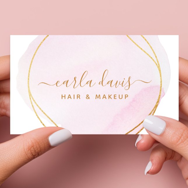 Pink Watercolor Gold Circle Business Card (Creator Uploaded)