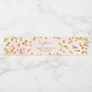 Pink Watercolor Gold Confetti Baby Shower Water Bottle Label