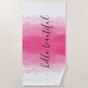 Pink Watercolor Gold Confetti Ombre Beautiful Beach Towel