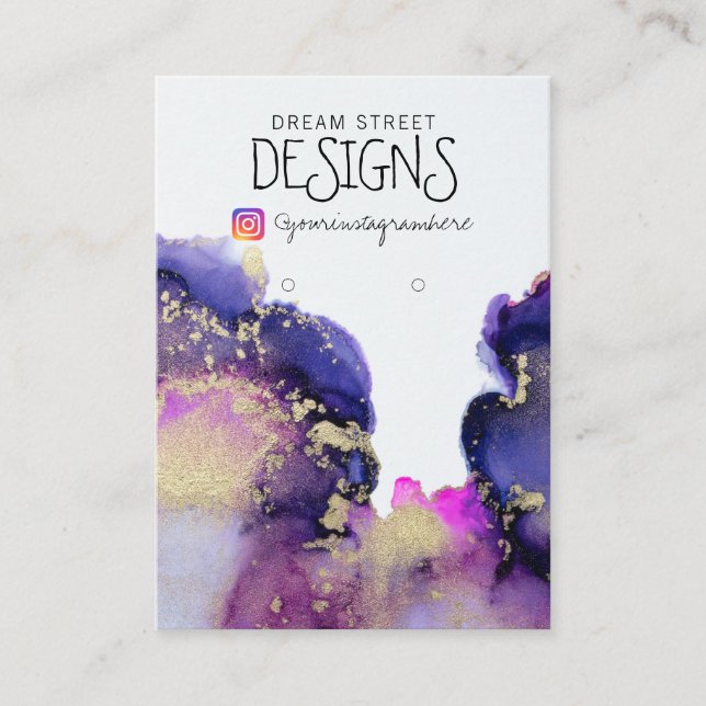 Pink Watercolor Gold Earring Display Card (Front)