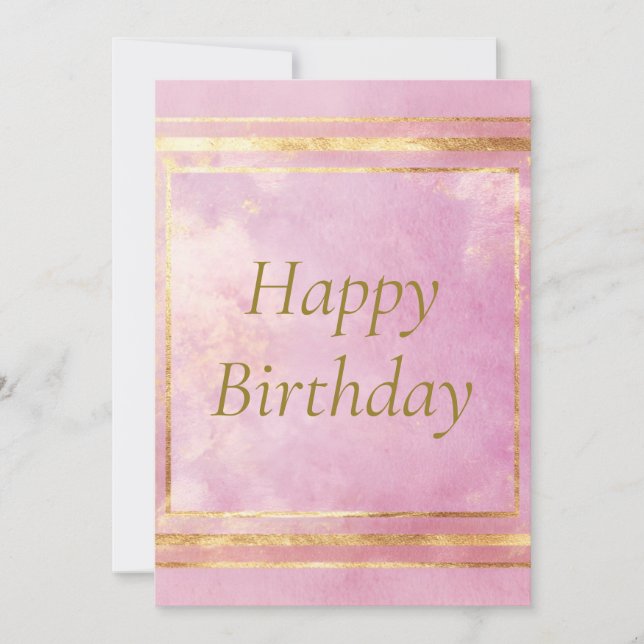 Pink Watercolor & Gold Foil Happy Birthday Card (Front)