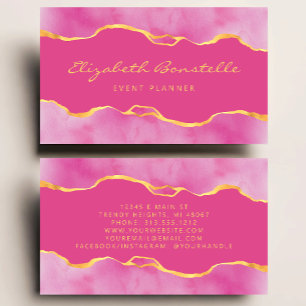 Pink Watercolor Gold Foil Luxury Business Card