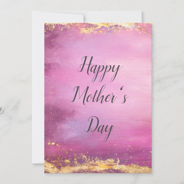 Pink Watercolor & Gold Foil Trim Mother's Day Card (Front)