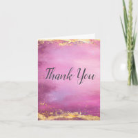 Pink Watercolor & Gold Foil Trim Thank You Card