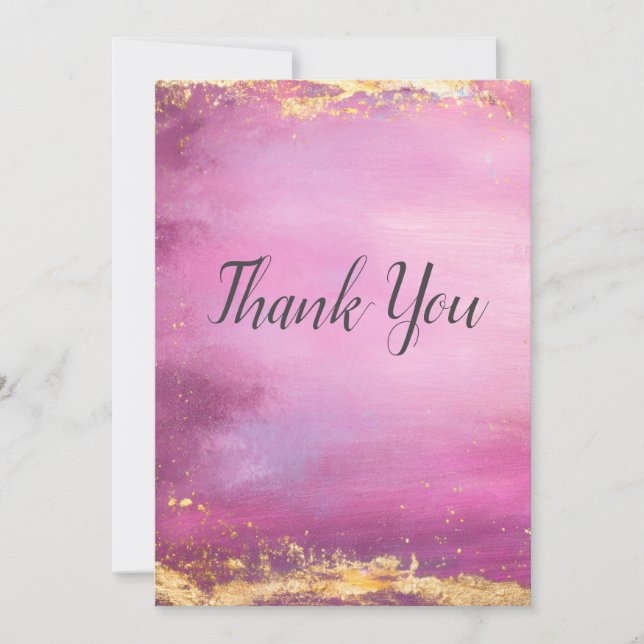 Pink Watercolor & Gold Foil Trim Thank You Card (Front)