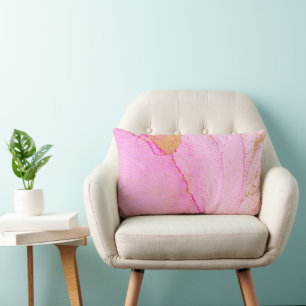 Pink watercolor gold glitter abstract lumbar pillo cushion