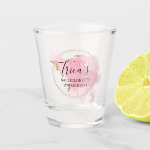 Pink Watercolor Gold Glitter Bachelorette Party Shot Glass