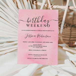 Pink watercolor gold glitter birthday program invitation