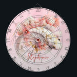 Pink Watercolor Gold Koi Fish Floral Personalised Dartboard<br><div class="desc">This beautiful dart board features watercolor koi fish on a pink ombre background and personalised with your name.</div>