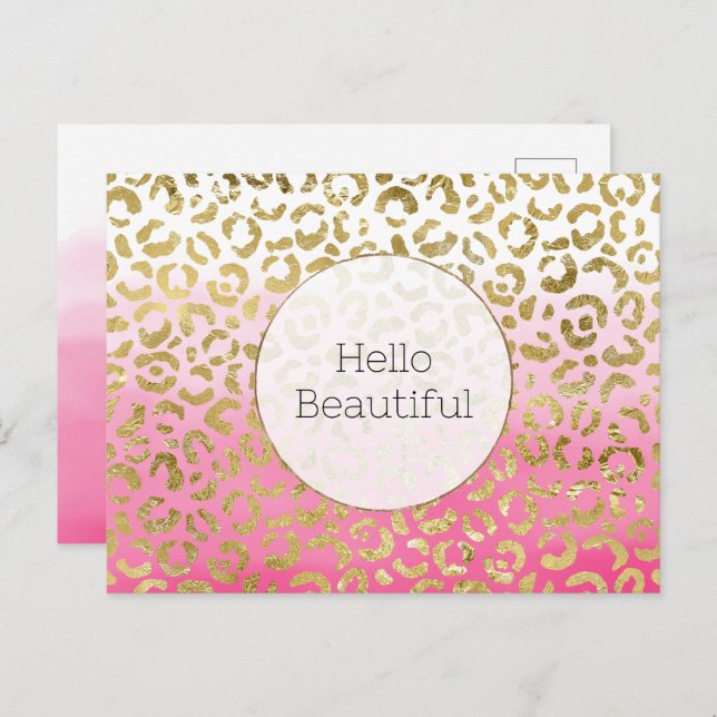 Pink Watercolor Gold Leopard  Postcard (Front/Back)