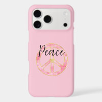 Pink Watercolor Gold Peace Sign Heart