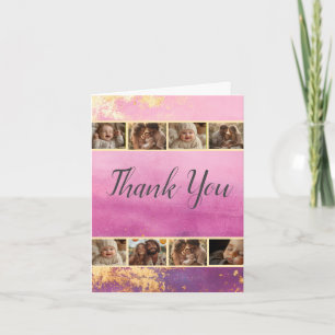 Pink Watercolor & Gold Photo Thank You Card