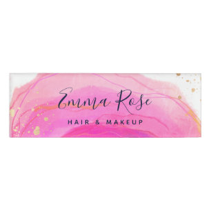  Pink Watercolor Gold Splatter Salon Employee Name Tag