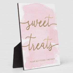Pink Watercolor Gold Sweet Treats Sign Plaque