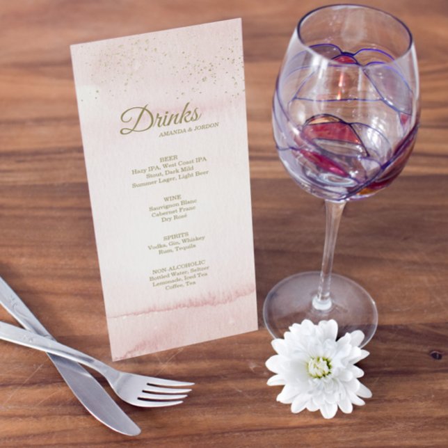 Pink Watercolor Gold Type Wedding Drink Menu (Creator Uploaded)