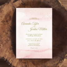 Pink Watercolor Gold Type Wedding Invitation