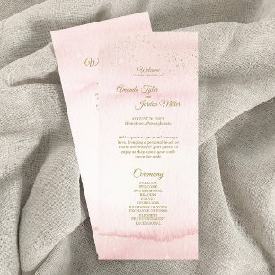 Pink Watercolor Gold Type Wedding Program Programme