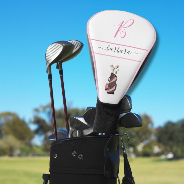 Pink Watercolor Golf Clubs Monogram Name Golf Head Cover (Creator Uploaded)