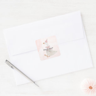 Pink Watercolor Goose Girl Baby Shower Square Sticker