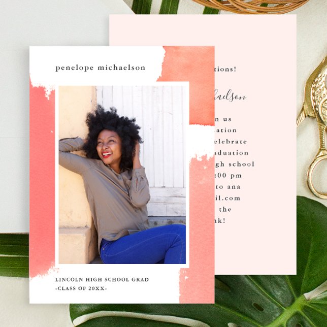 Pink Watercolor Graduation Party Photo Invitation (Creator Uploaded)