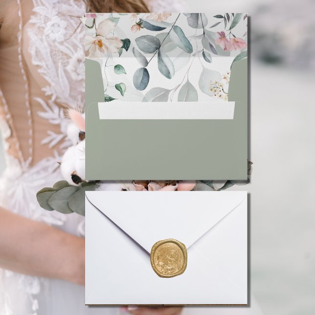 Pink Watercolor Greenery Wedding Envelope (Creator Uploaded)